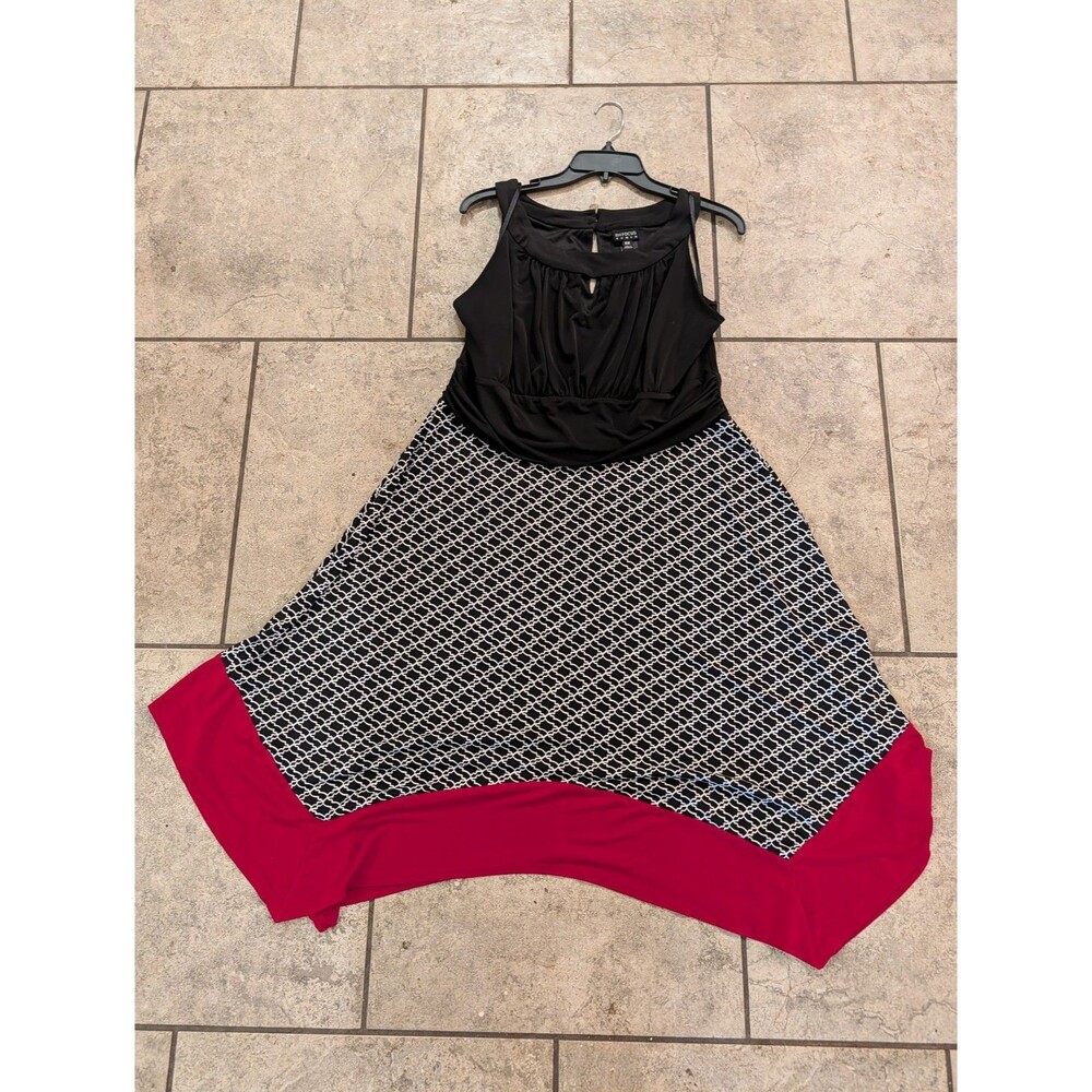 ENFOCUS WOMEN Dress 16W Black White Trellis Pink Handkerchief Hem